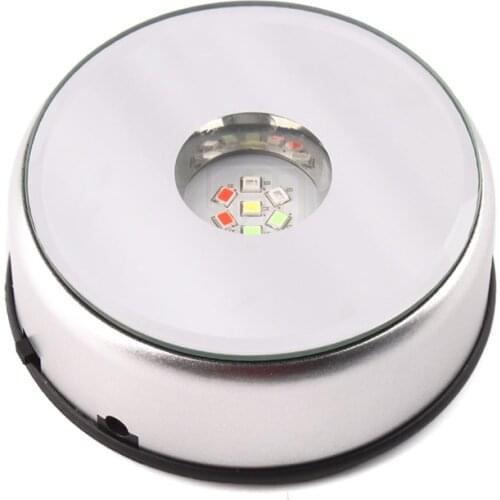 LED Colorful Luminous Base Light Laser Rotating Crystal Display Base Stand Holder with AC US Adapter Glass Transparent Objects