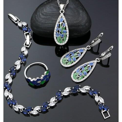 Drop Earrings Pendant Enamel Ring Cubic Zirconia Bracelet 925 Sterling Silver Jewelry Set Anniversary Gift for Woman