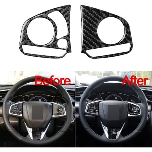 High Quality Carbon Fiber Steering Wheel Buttons Stickers Cover Trim For Honda Civic 10th Gen 2016 2017 2018 2019 2020