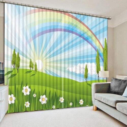 High Quality Custom 3d windows Curtain Hand painted sun rainbow Curtains Forest Curtains blackout Curtain 3d