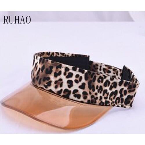 RUHAO Women Transparent Visor Sun Hat Empty Top Caps Leisure Beach Casquette Girl dress hats Leopard Print Summer Sun Visor