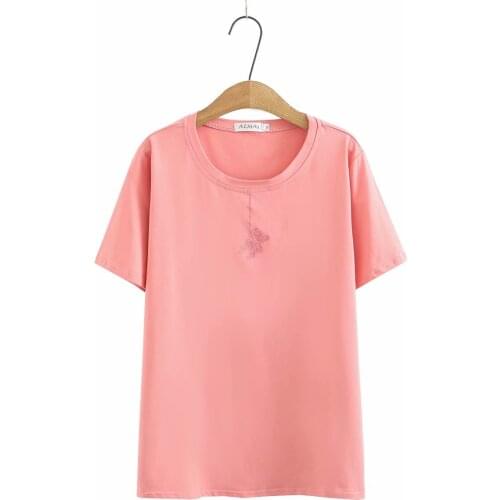 Women tunic plus size 2021 Casual cotton Summer women tops O-Neck Kawaii bear Embroidery Short Sleeve Woman T-shirts