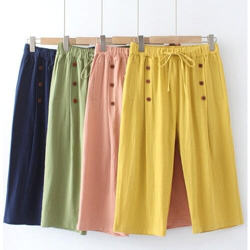 Plus Size Pants With Pockets Natural Cotton And Linen Fabric Elastic Waist Candy Color Trousers Summer Leggings Fatlady Summer
