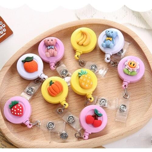 1pc Kawaii Cartoon Fruits Bear Retractable Pull Badge Reel Key Ring Chain Clips Card Badge Holder Reels Nurse Girl Preference