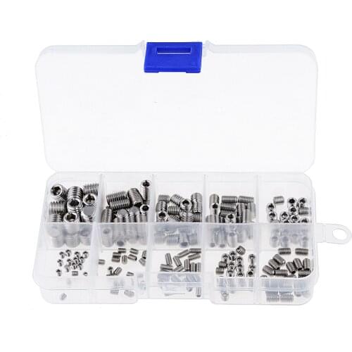 200PCS/Box M3 M4 M5 M6 M8 Stainless Steel Hex Socket Set Screw Grub Screws Assortment Kit