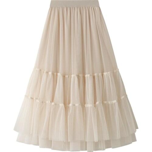 2021 Ins Fashion Women Long Skirts Fashion Women Flower Spring Autumn Long Mesh Skirts #0268