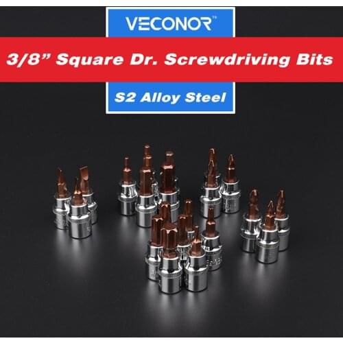 3/8" Sq. Dr. screwdriver bits socket hex phillips & slotted security bit socket bronze-colored bits practical tools widely used