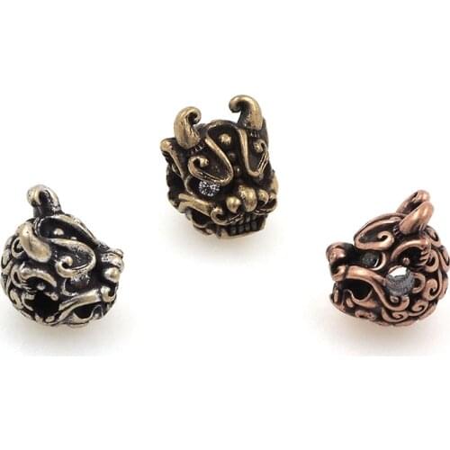 3D Copper Dragon Animal Head Antique Spacer Beads For Bracelets Necklaces Jewelry Making Accessories 13.6x11.3x12MM