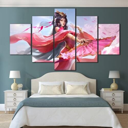 5 Pieces HD Canvas Painting Print Anime Beautiful Girl Picture For Modern Decorative Bedroom Living Room Home Wall Art Decor