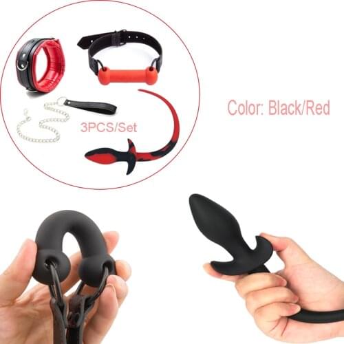 Bdsm Puppy Sex Neck Collar With Leash Silicone Dog Bone Bite Gag,Pup Tai Anus vagina Extender Slave Cosplay Adult Games Sex Toy