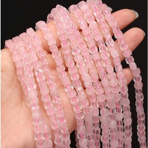 Natural Rose Quartz Bead High Quality Pink Crystal Faceted Square Cube Loose Beads for Jewelry Making DIY Necklace Bracelet 14