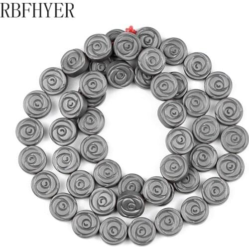 Matte Natural Stone Double Rose Coin Hematite Gold Beads For Jewelry Making 6/8/10mm Flat Round Loose Beads DIY Bracelet Finding