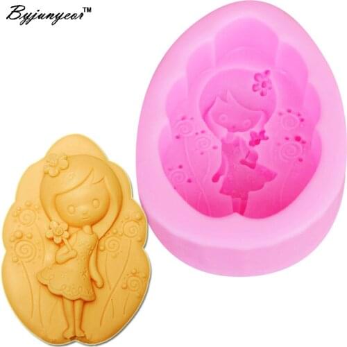 Byjunyeor S049 Girl Flower UV Resin Silicone Mold Fondant Chocolate Candy Crystal Epoxy Clay Plaster Concrete Candle Soap Moulds