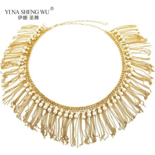 Bohemia Style Gold Color Bead Belly Dance Chains for Women Body Chain Jewelry Fashion Imitation Pearl Tassel Elastic Waist Chain