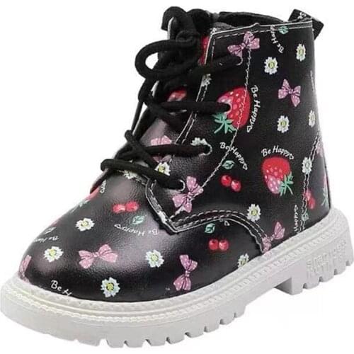COZULMA Children Autumn Winter Boots 1-6 Years Baby Strawberry Shoes Boys Girls Martin Boots Kids Soft Leather Boots Size 21-30