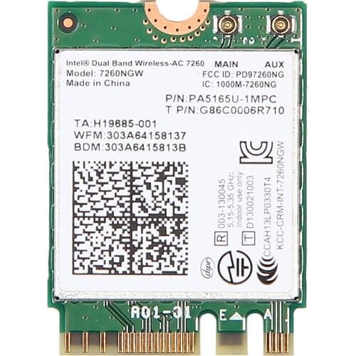 Dual band AC1200 Wlan For Intel 7260NGW Wireless-AC 7260 M.2 NGFF 2.4G/5Ghz 802.11ac 2x2 Wifi Bluetooth 4.0 Network Mini Card