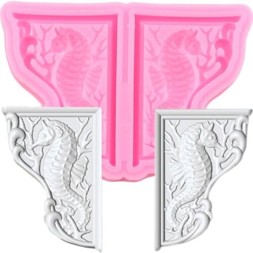 European Relief Seahorse Silicone Mold DIY Party Fondant Cake Border Decorating Tools Cupcake Topper Molds Chocolate Candy Moul