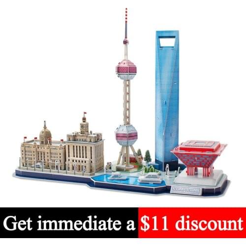No-glue Pre-cut Shanghai China Handmade House 3D Paper Model Puzzle Papercraft DIY Construction Kids Adult Craft Toys MC265h
