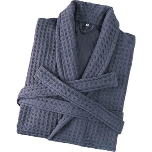 High Quality Women Waffle Bathrobe Spring Autumn Long Robe 100% Cotton Dressing Gown Kimono with Sashes Sleepwear for Female