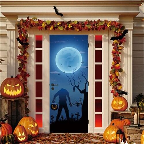 Halloween 3D Door Sticker Kids Room Bedroom Decor Sliding Doors Wallpaper Self-adhesive Waterproof Pumpkins Vinyl Mural Decals