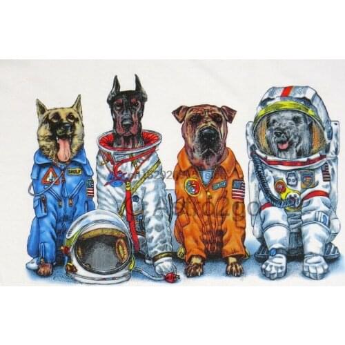 SPACE DOGS--Astronaut Flight Suits Astronomy Science 2 sided T shirt S-3XL