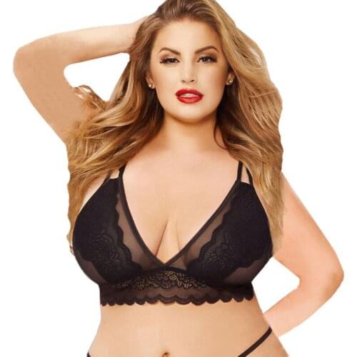 Large Size Lace Stitching Perspective Sexy Underwear Set Deep V Mesh Fat Sexy Underwear See Through Sexy Lingerie