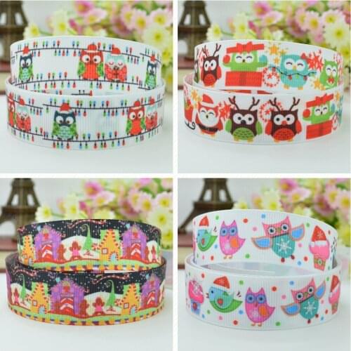10 Yards 22mm 7/8" Christmas OWL Red Green pretty Printed grosgrain ribbon hair bow Headwear DIY hair accessories retail B0929