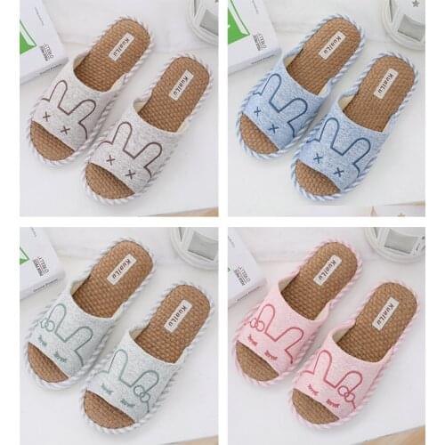 Linen Rabbit Family Comfort Floor Non Slip Flat Floor Bottoms Mens Womens Lovers Indoor Spring Autumn Slippers