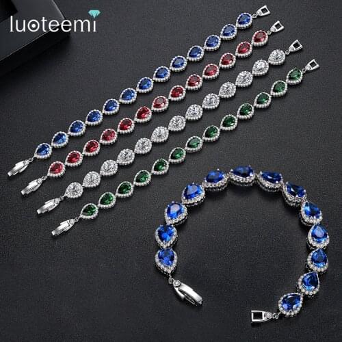 LUOTEEMI Brand 4Colors Pearl Shape Cut AAA Cubic Zirconia Women Bridal Bracelet Bangles For Fashion Women Jewelry