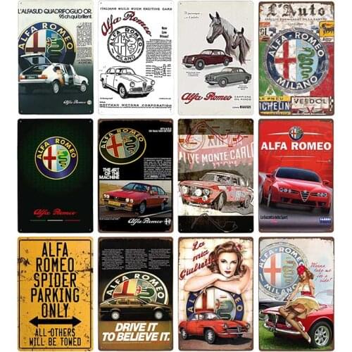 Alfa Romeo Metal Sign For Garage Decorative Tin Plaque Retro Car Wall Posters Vintage Home Decor Plate 20x30cm