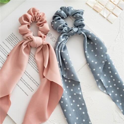 Fashion Floral Print Scrunchies Solid Color Hair ribbon For Women Ponytail Scarf Satin Silk Elastic Hair Bands Hair Accessories