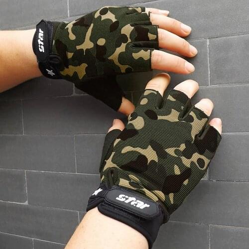 Men Fitness Sport Gloves Camouflage Print Adjust Gym Half Finger Anti-slip Protec Gloves Mittens Weight Lifting Body Building