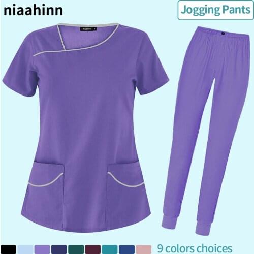 Pet Grooming Work Sets Doctor Costume Women Short-sleeved Uniform V-neck Laboratory Clothing Solid Color Workwear Scrubs Uniform