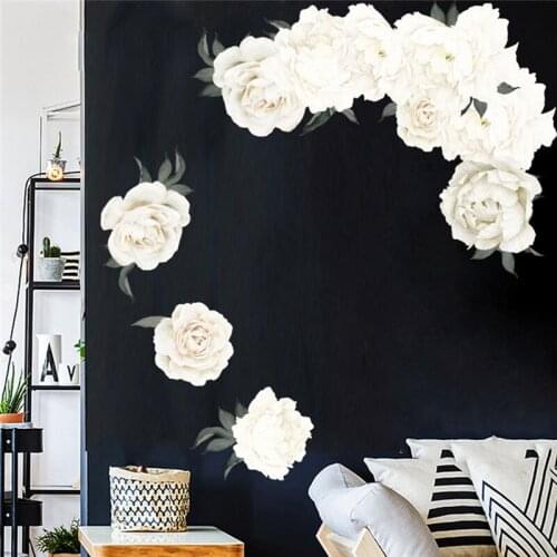 3D White Peony Wall Stickers Flower Home Office Decor Living Room Art Teenager Bedroom Wall Decor Mural Decals for Furniture
