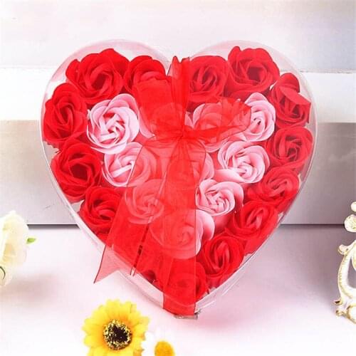Wholesale 24 Soap Flowers Heart-Shaped Transparent Gift Box Tanabata Valentine’s Day Creative Small Gifts Rose Home Decoration
