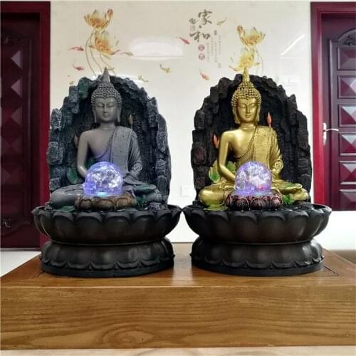Handmade Resin Craft Gift Lotus Buddha Statue Lucky Feng Shui Fountain Indoor Air Humidifier Zen Monk Tea Table & Home Ornaments