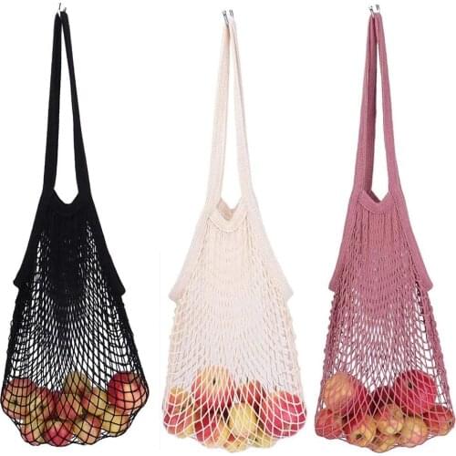 Cotton and Mesh Splicing Shopping Bag Reusable Foldable Fruit Vegetable Storage Handbag Women Shopping Mesh Net Grocery Tote Bag