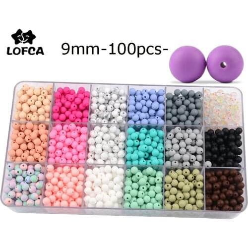 LOFCA 100pcs/lot 9mm Silicone Beads Loose Teether Beads BPA Free Food Grade Baby Teether Chew DIY Jewelry Necklace Making