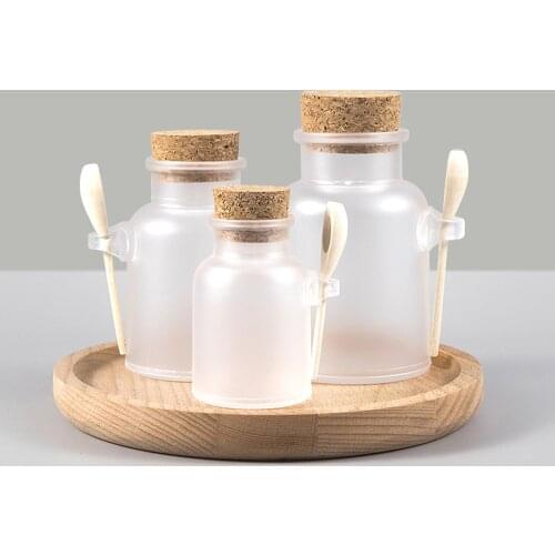 Scrub Bath Salt Abs Bottle Sealed Jar Wooden Spoon Soft Cork Storage Stopper Bottle Frosted Seal Bottle Refillable Mask Powder
