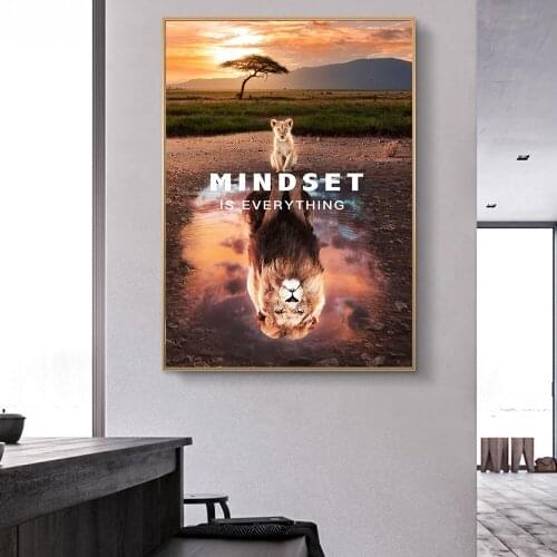 Modern Animal Art Canvas Painting Big and Little Lions Mindset Wall Art Poster Prints Wall Pictures for Living Room Home Cuadros