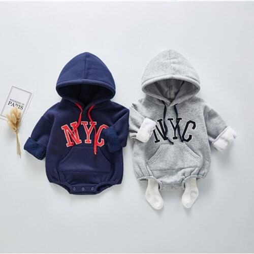 0-24M boys sports romper thick infant kids jumpsuit for girls hooded overalls children outfits onesie toddler baby clothing warm