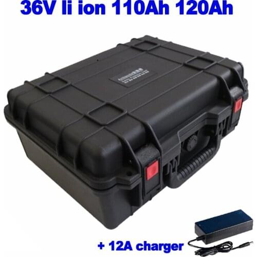 Waterproof suitcase 36v 110ah 120ah lithium ion lipo battery for robot cruiser marine Off Grid power AGV forklift + 12A charger