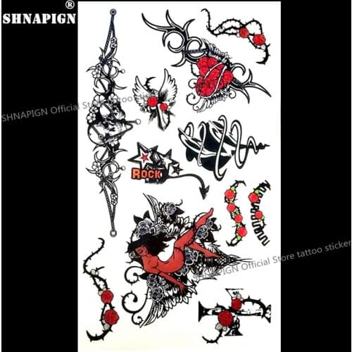 SHNAPIGN Rock n Roll Star Style Temporary Tattoo Body Art Arm Flash Tattoo Stickers 17*10cm Waterproof Fake Henna Painless