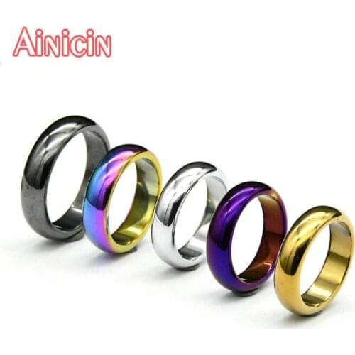 High Grade AA Qualtiy Rainbow Gold Silver Purple Titanium Plating 6mm Wide Natrual Hematite Rings For Fashion Unisex Jewelry
