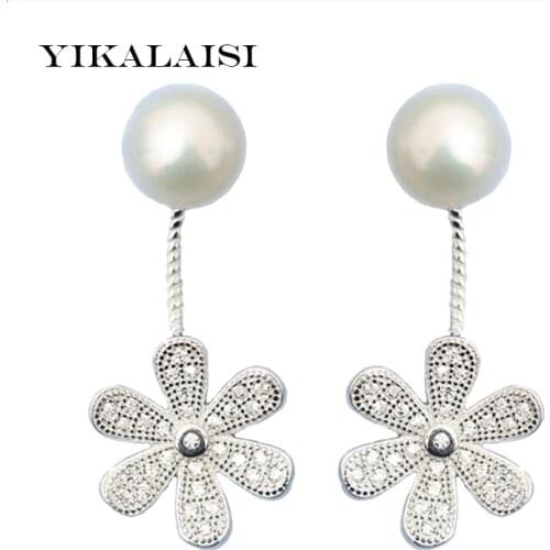 YIKALAISI 925 Sterling Silver Jewelry natural Pearl jewelry Earrings For Women Flower Freshwater Pearl Earrings Wedding