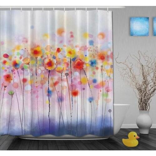 Custom Watercolor Red Poppy Flowers In The Nice Sunny Spring Shower Curtains Waterproof Fabric With Hooks Bathroom Curtain