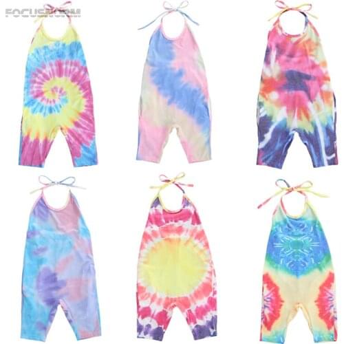 FOCUSNORM 1-6Y Tie Dye Printed Baby Girls Boys Rompers Overalls Pattern Sleeveless Causal Summer Jumpsuits