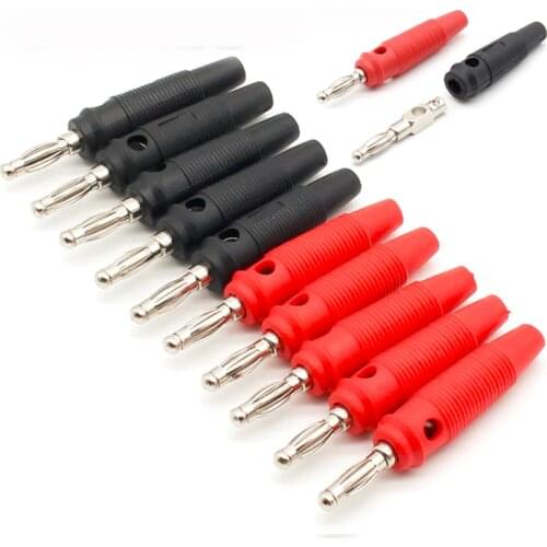 10Pcs/lot Red and Black 4mm Solderless Side Stackable Banana Plug Connector For Musical Speaker Video Audio DIY Connector