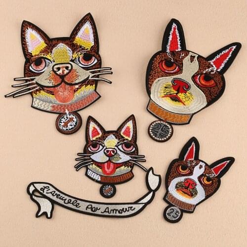 10pcs/lot Embroidery Patch Letter Cute Animals Dog Necklace Bell Clothing Decoration Accessories Diy Iron Heat Transfer Applique