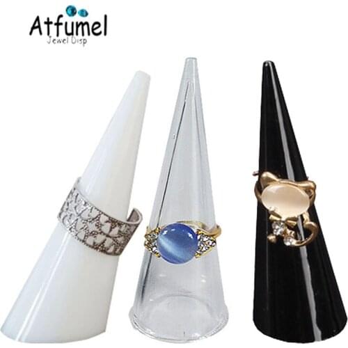 10/20 Mini acrylic Jewelry Finger Cone Ring Jewelry Storage Display Stand Holder Black White Clear Fingertip Cone Jewelry Stand